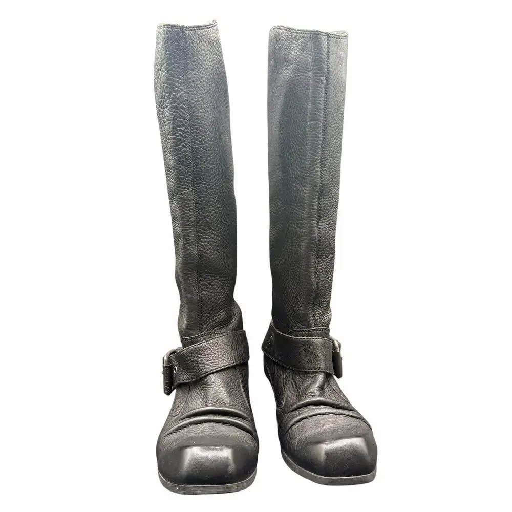 Replay Black Leather Tall Moto Boots Women’s 9.5 Buckle Riding
